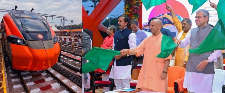 मुख्यमंत्री योगी आदित्यनाथ जी आज जनपद वाराणसी में वाराणसी-नई दिल्ली वंदे भारत स्लीपर ट्रेन, बनारस-प्रयागराज-रामबाग ट्रेन तथा बनारस-राजातालाब ट्रेन के शुभारंभ कार्यक्रम में सम्मलित