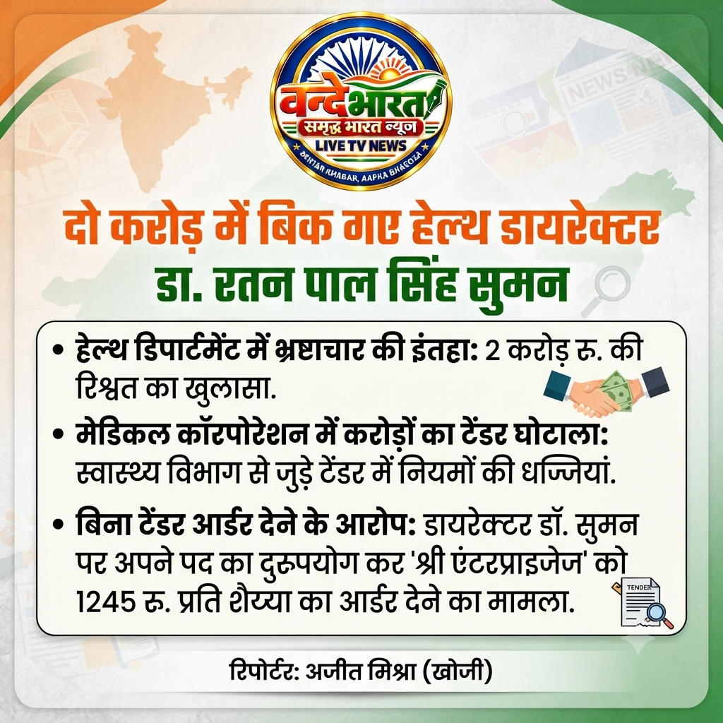 बस्ती: रिटायरमेंट से आठ दिन पहले हेल्थ डायरेक्टर डॉ. रतन पाल सिंह सुमन का बड़ा कारनामा, दो करोड़ की रिश्वत लेकर दिया चद्दर धुलाई का आर्डर. - BASTI, उत्तर प्रदेश