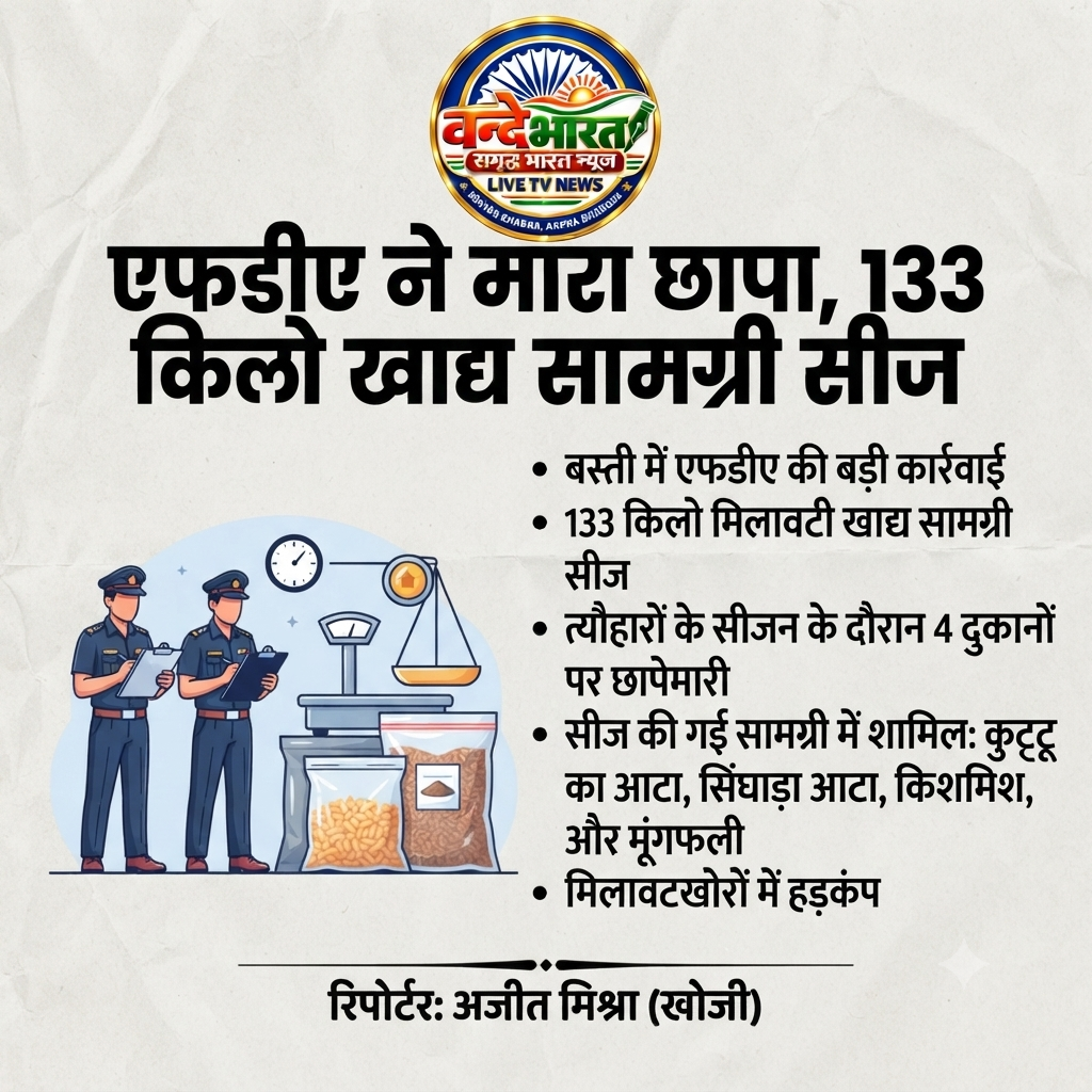बस्ती।। एफडीए ने मारा छापा, 133 किलो खाद्य सामग्री सीज 1 बस्ती।। एफडीए ने मारा छापा, 133 किलो खाद्य सामग्री सीज - BASTI, उत्तर प्रदेश