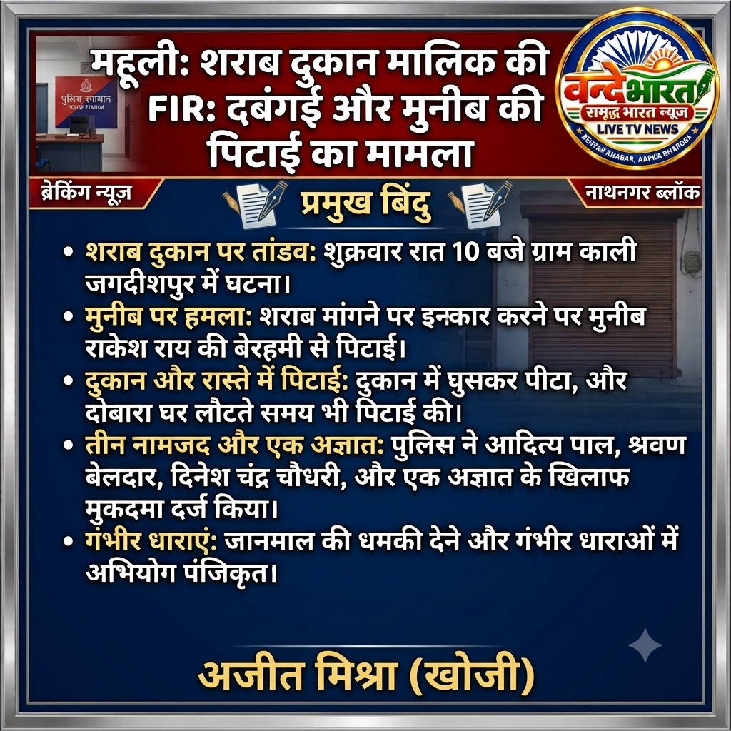 महुली में दबंगई का नग्न नाच: शराब दुकान पर तांडव और मारपीट के मामले में तीन नामजद समेत चार पर मुकदमा दर्ज - SANT KABIR NAGAR, उत्तर प्रदेश
