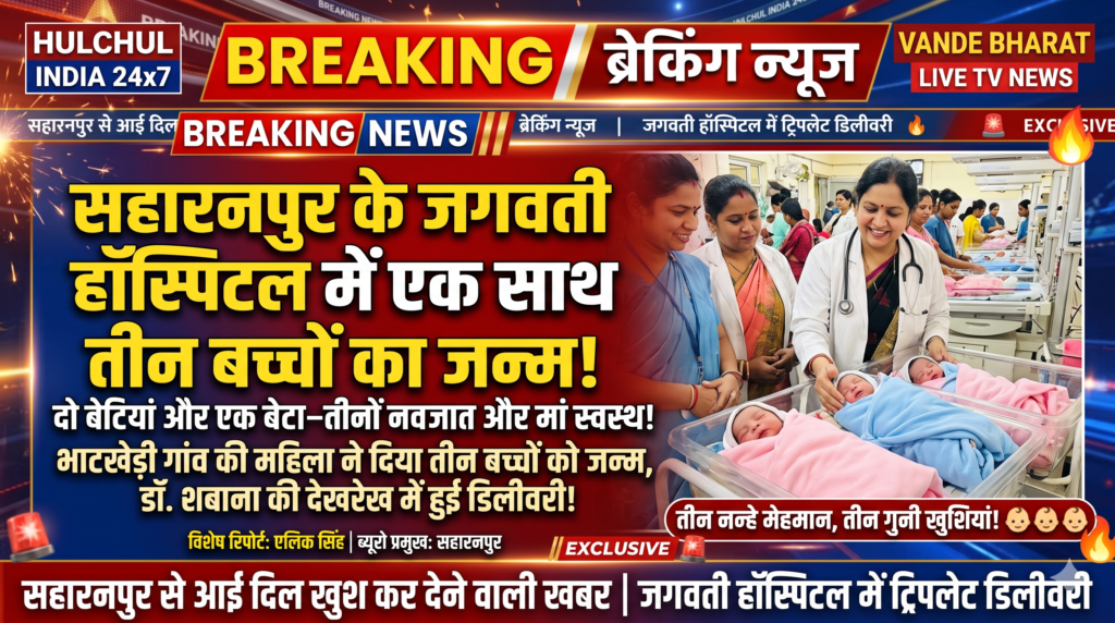 सहारनपुर के जगवती हॉस्पिटल में एक साथ तीन बच्चों का जन्म! दो बेटियां और एक बेटा—परिवार में छाईं खुशियां, तीनों नवजात स्वस्थ! 1 सहारनपुर के जगवती हॉस्पिटल में एक साथ तीन बच्चों का जन्म! 👶👶👶 दो बेटियां और एक बेटा—परिवार में छाईं खुशियां, तीनों नवजात स्वस्थ! - SAHARANPUR, उत्तर प्रदेश
