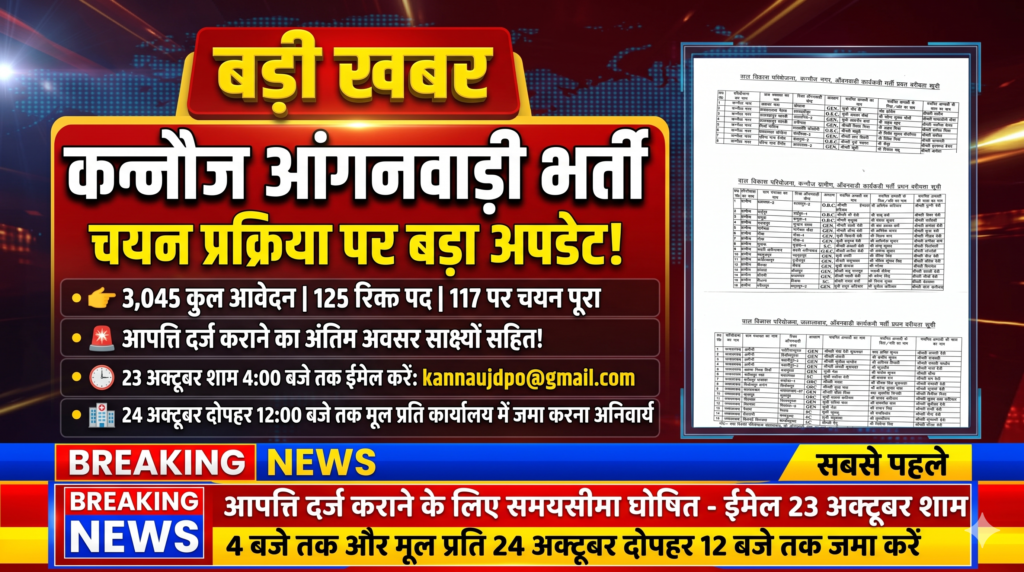 बड़ी खबर | कन्नौज में आंगनवाड़ी कार्यकत्री चयन प्रक्रिया पर बड़ा अपडेट! 1 बड़ी खबर | कन्नौज में आंगनवाड़ी कार्यकत्री चयन प्रक्रिया पर बड़ा अपडेट! - KANNAUJ, उत्तर प्रदेश