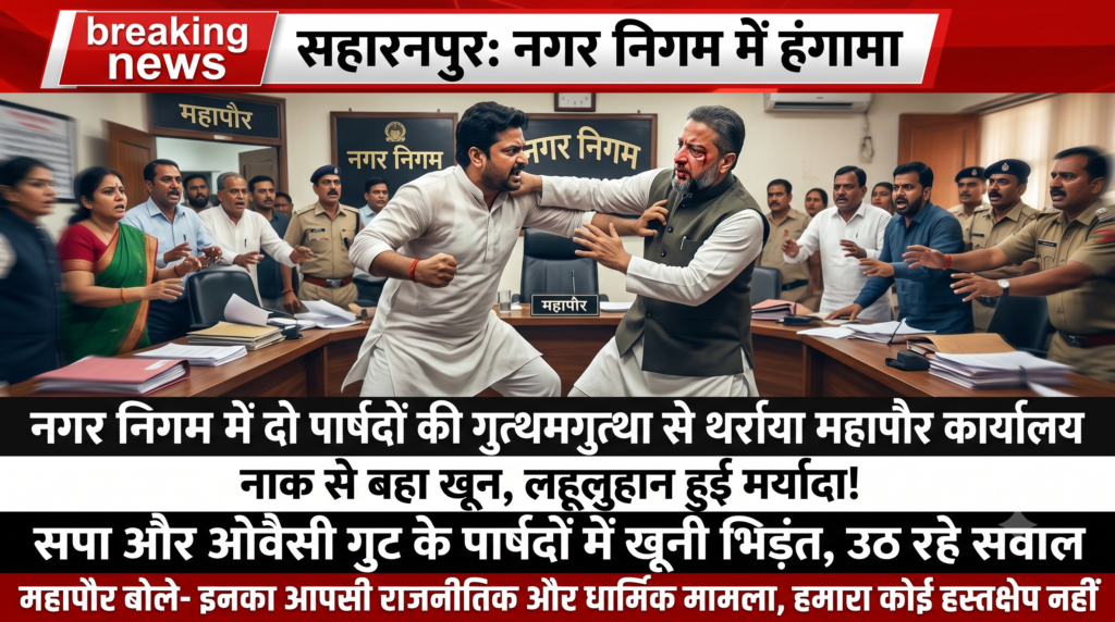 बड़ी खबर | नगर निगम में दो पार्षदों की गुत्थमगुत्था से मचा हड़कंप! महापौर कार्यालय के पास मारपीट से एक पार्षद के नाक-मुंह से खून आने की चर्चा - SAHARANPUR, उत्तर प्रदेश