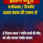 अज्ञात वाहन की टक्कर से ई-रिक्शा सवार 7 वर्षीय बच्ची की मौत, मां और चालक गंभीर घायल
