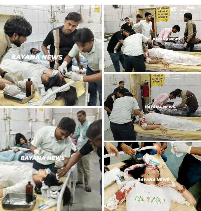 #बयाना : नगला भांड के पास तेज रफ्तार पिकअप ने कार को मारी टक्कर, महिला सहित चालक गंभीर घायल बयाना(भरतपुर)। बयाना-भरतपुर मार्ग पर नगला भांड गांव के पास तेज रफ्तार पिकअप ने एक कार क