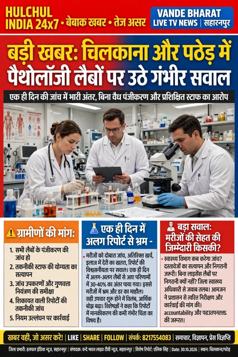 सहारनपुर के चिलकाना और पठेड़ में पैथोलॉजी लैबों के संचालन पर उठे गंभीर सवाल!